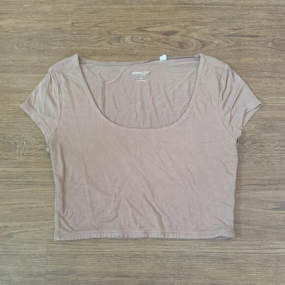 Light Brown Short Sleeve Scoop Neck Contour by Pacsun Crop Top - Picture 3 of 5